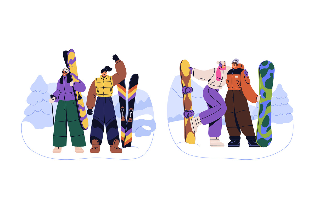 People with ski and snowboard set, a Sport Illustration by Good Studio (Photo 3 of 4)