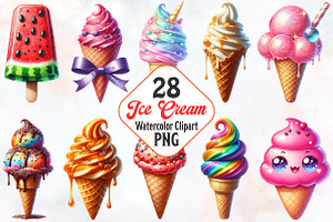 Ice Cream Watercolor Cliparts, an Illustration by RobertsArt