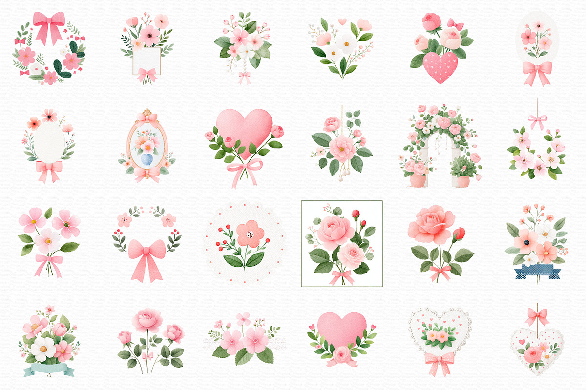Coquette Floral Frames Clipart, an Illustration by Libby Wishes (Photo 2 of 7)