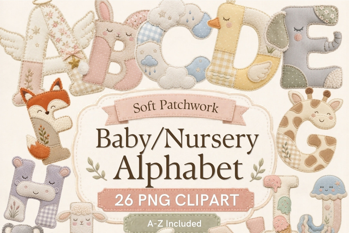 Soft Patchwork Baby Alphabet PNG, a Seasonal Illustration by Tanya Kart (Photo 1 of 6)