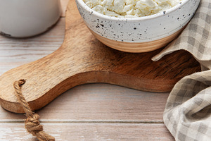Cottage cheese and honey for healthy breakfast, a Food & Drink Photo by Olena Rudo
