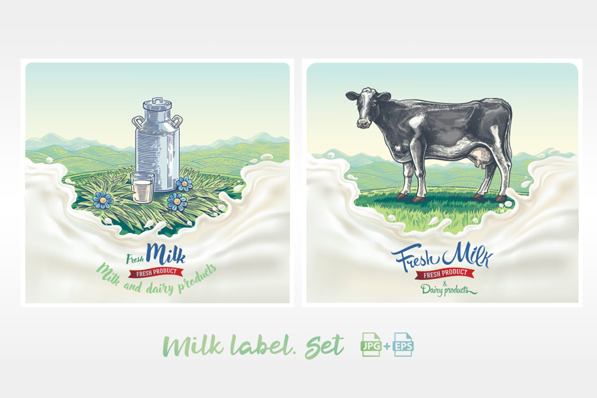 Set illustrations for milk label, a Food Illustration by Countryside life (Photo 1 of 7)