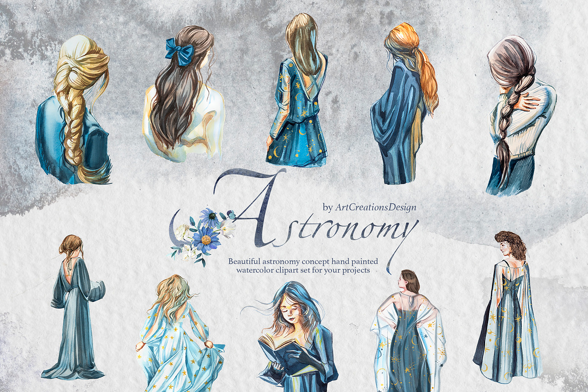 Watercolor Astronomy Clipart Set, a Person Illustration by ArtCreationsDesign (Photo 2 of 9)