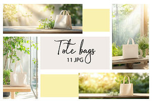 Cotton tote bag mockup on a bench