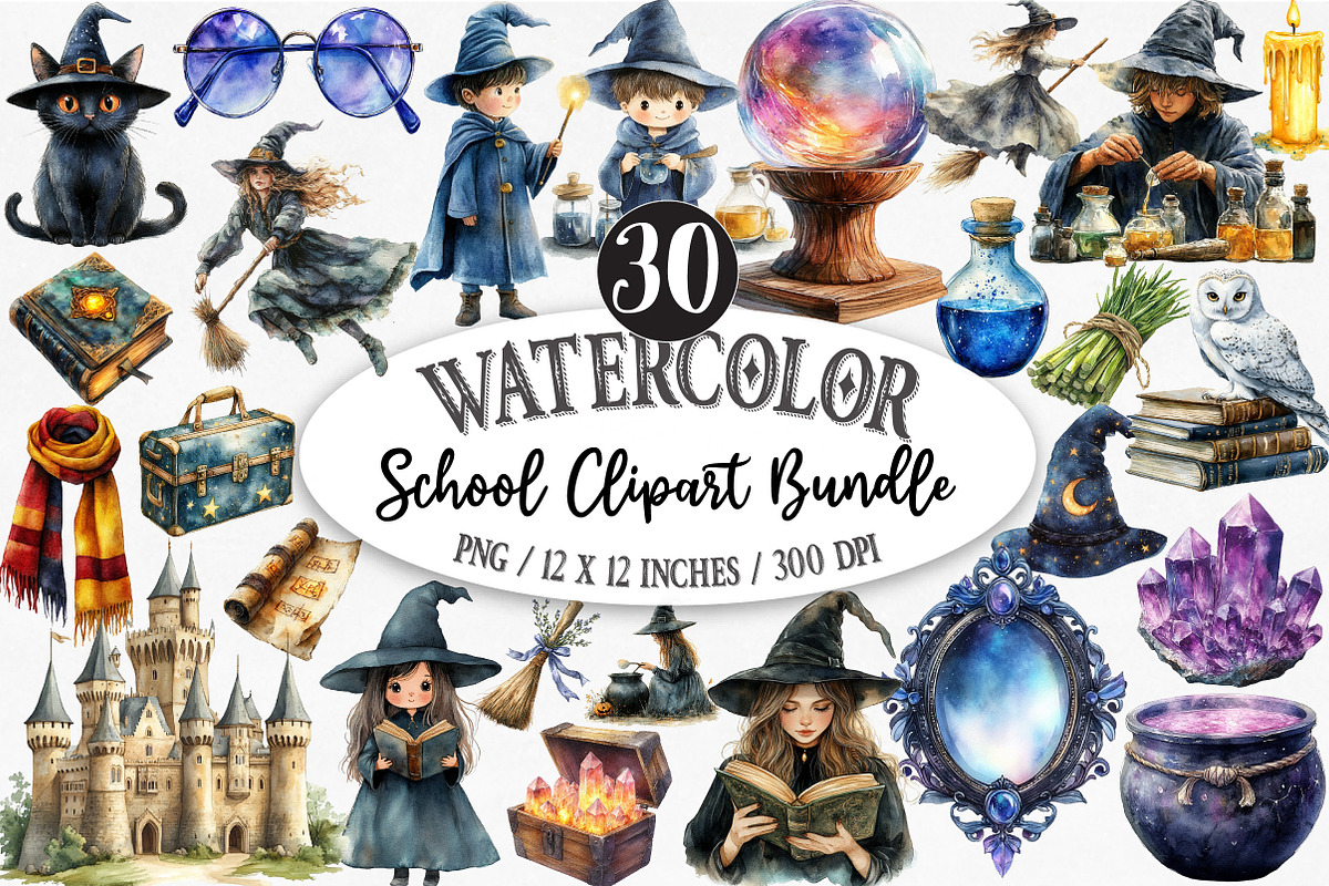 Wizard School Clipart Bundle, an Illustration by Designking (Photo 1 of 5)