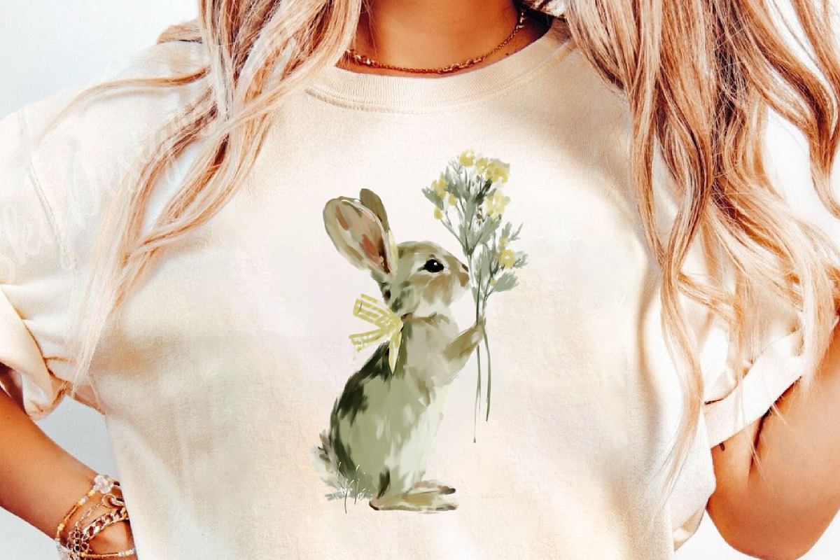 Bunny and Blooms Watercolor Clipart, an Illustration by DreamCafeArt (Photo 6 of 6)
