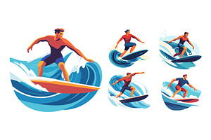 Wave surfers cartoon vector set, a Sport Illustration by Valerie Bodnar