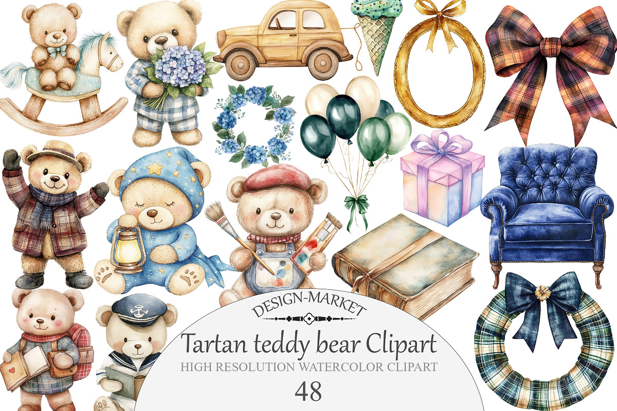 Tartan teddy bear Clipart, an Illustration by Design Market (Photo 1 of 5)