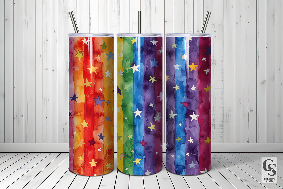 Watercolor Rainbow Stars Patterns, a Pattern Graphic by Creative Store (Photo 2 of 5)