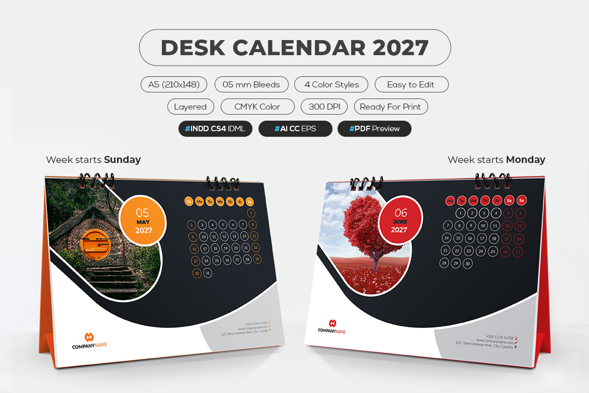 Desk Calendar 2027 Printable, a Stationery Template by MstArtwork (Photo 3 of 5)