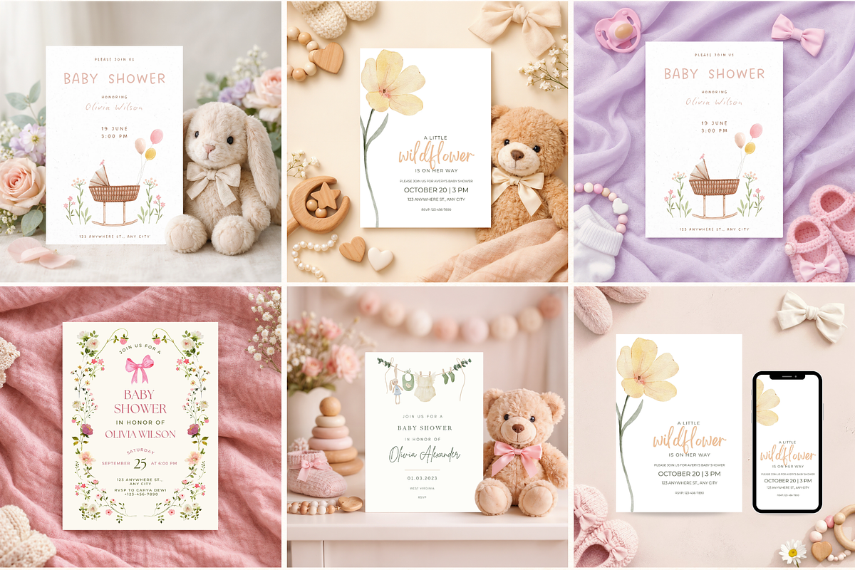 Baby Shower Invitation Mockups Canva, an Advertising Mockup by Matisse Studio (Photo 2 of 9)