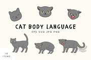 Cat Emotions & Body Language Clipart, an Animal Illustration by Kristina Chistiakova (Thumbnail 1 of 4)