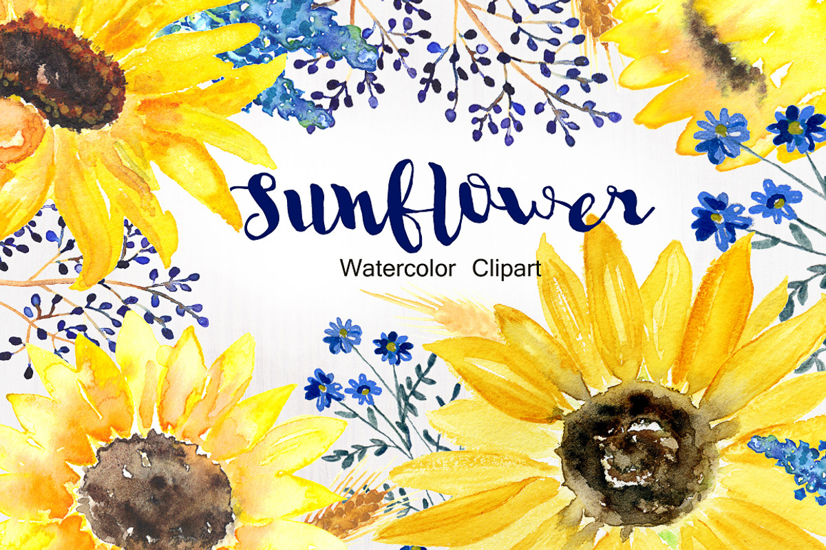 Sunflower Watercolor Clip Art, an Illustration by LABFcreations (Photo 1 of 5)