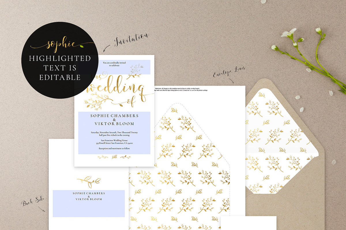 Gold Wedding Invitation Set, Sophie, an Invitation Template by Alice Bluefox (Photo 10 of 11)