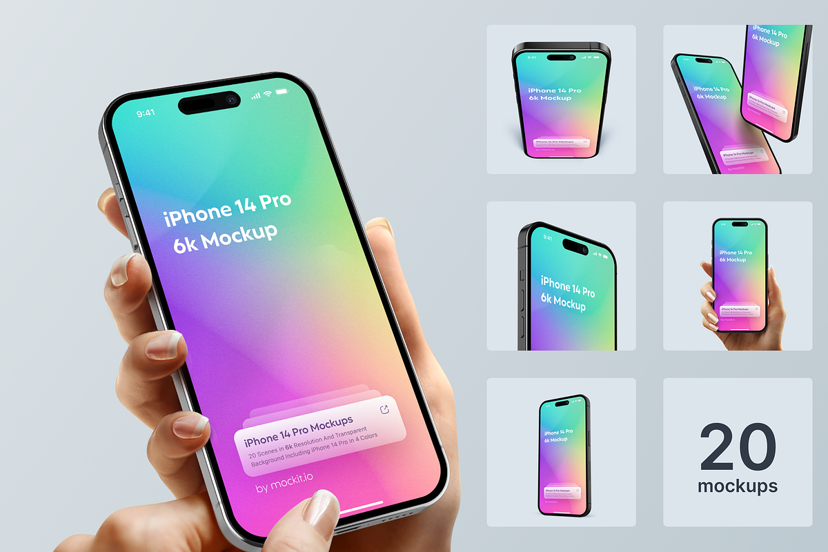 New iPhone 14 Pro 20 Mockup Scenes, an iPhone Mockup by LazyCrazy (Photo 1 of 8)