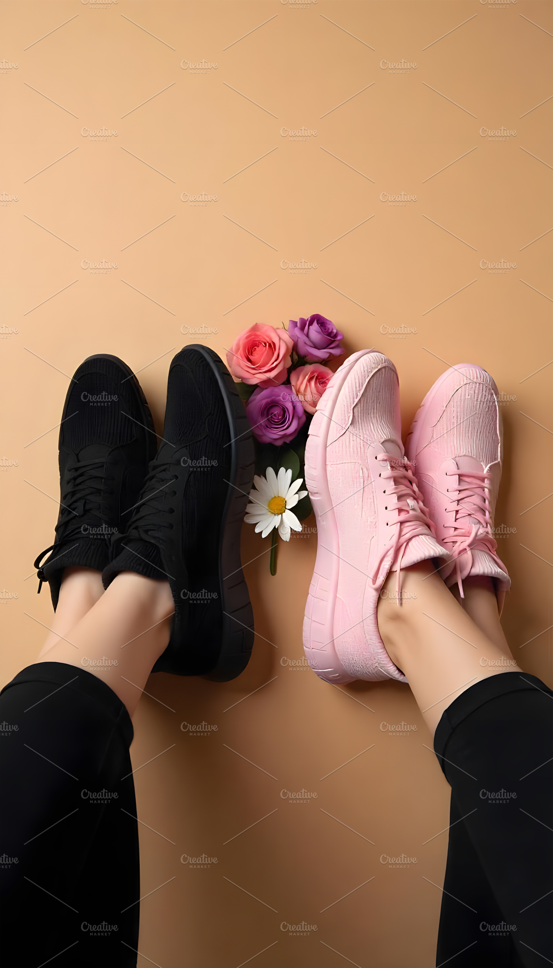 Black and Pink Sneakers with Flowers, a Beauty & Fashion Photo by Stock Shape
