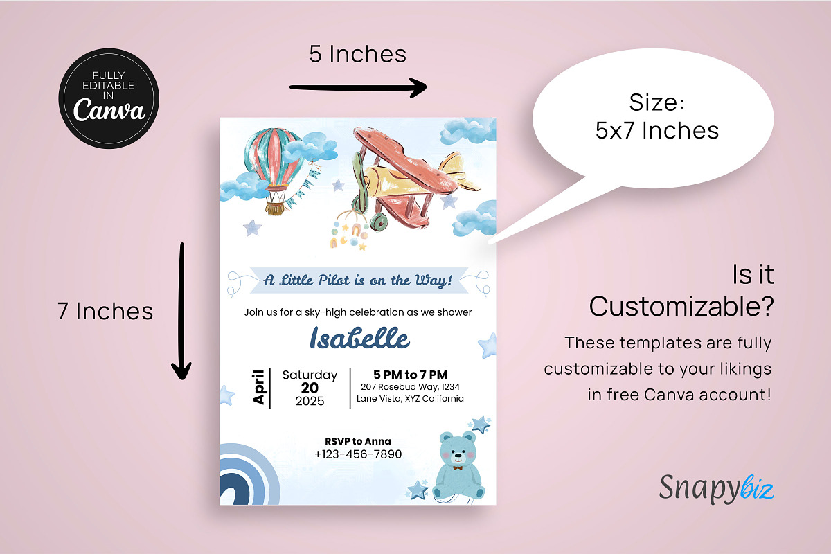 Blue Airplane Baby Shower Invitation, an Invitation Template by Snapybiz (Photo 6 of 10)