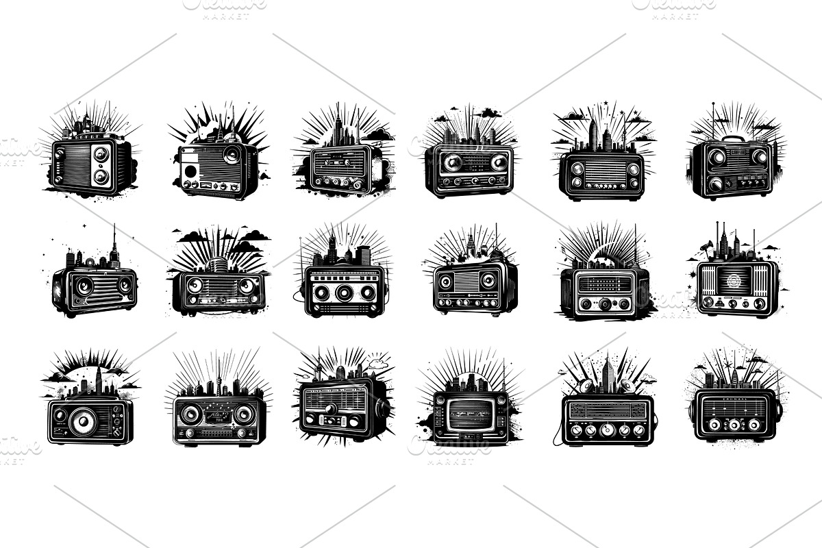 Radio stations logos black vector, an Object Illustration by Onyx