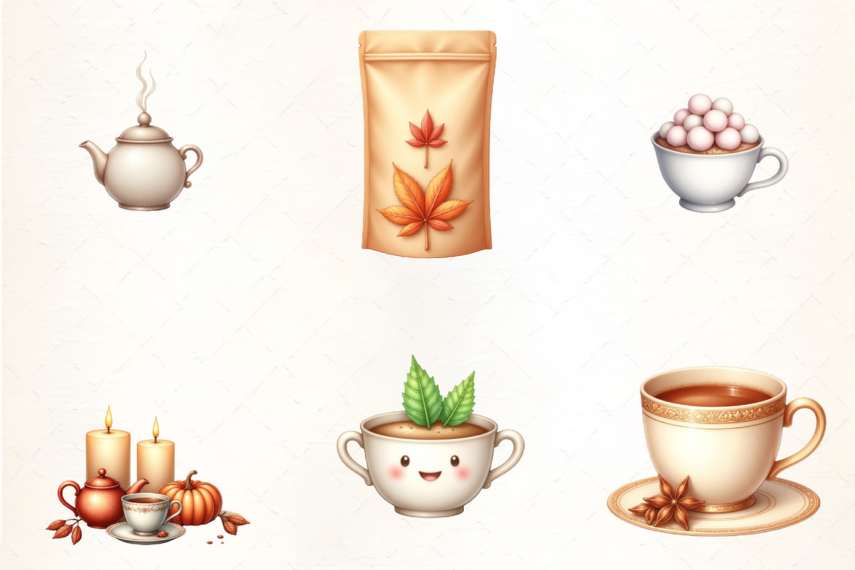Watercolor Autumn Tea Party Clipart, an Illustration by CrexoraLab (Photo 1 of 5)