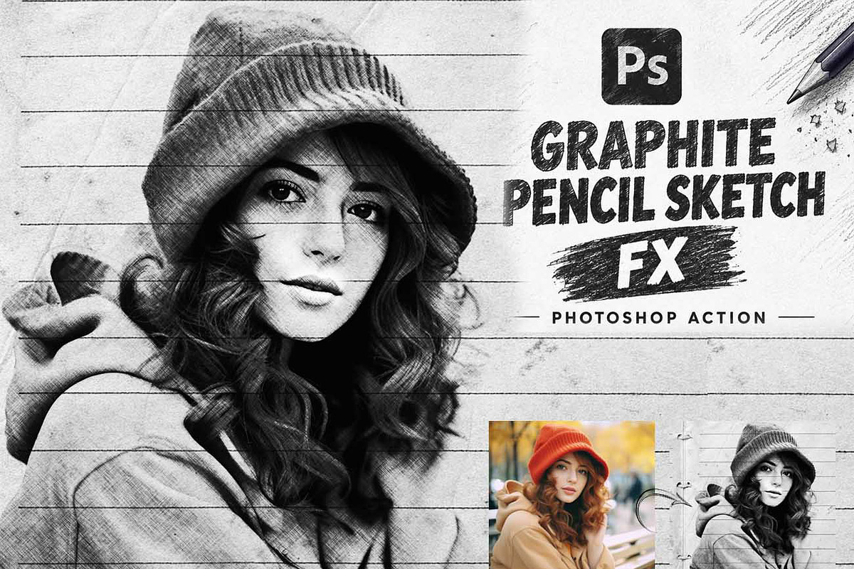 GRAPHITE PENCIL SKETCH FX Ps Action, an Action Add-On by Studio Retouch (Photo 1 of 10)