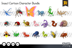 Insect Cartoon Character Bundle