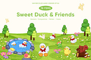 Sweet Duck & Friends – Watercolor, an Animal Illustration by CreativeValuation (Thumbnail 1 of 11)