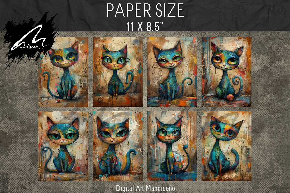 Cute Quirky Cat, Junk Journal Pages, an Animal Illustration by Digital Art Mahdiseño (Photo 3 of 9)
