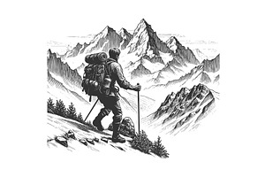 Hiker Exploring Mountain Range, a Person Illustration by AlexArt