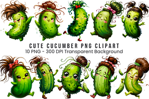 Cute Cucumber PNG Bundle, a Graphic by Clipart Bloom