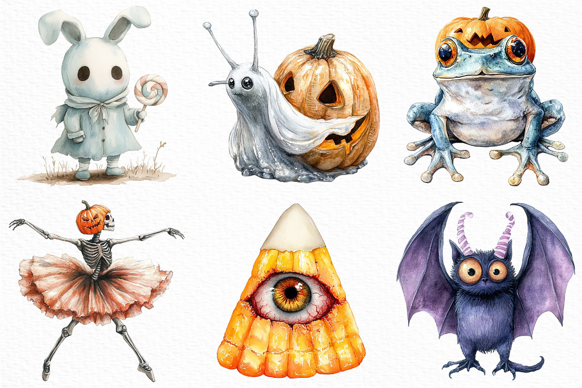 Watercolor Weird Halloween Clipart, an Illustration by Craft Nest (Photo 5 of 6)