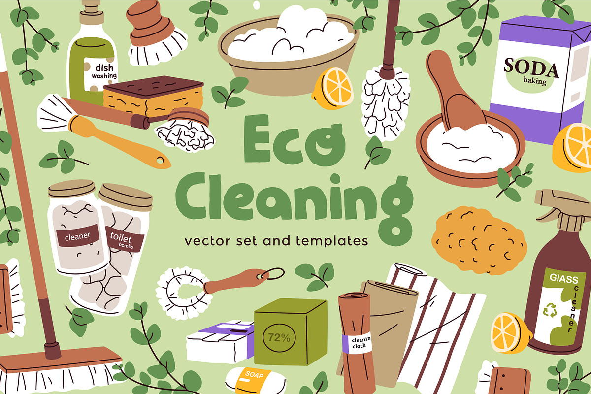 Eco-friendly cleaning products set, an Object Illustration by Good Studio (Photo 1 of 10)