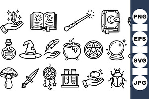 Mystical Witchcraft Icon Pack For Ma, an Illustration by designvectx