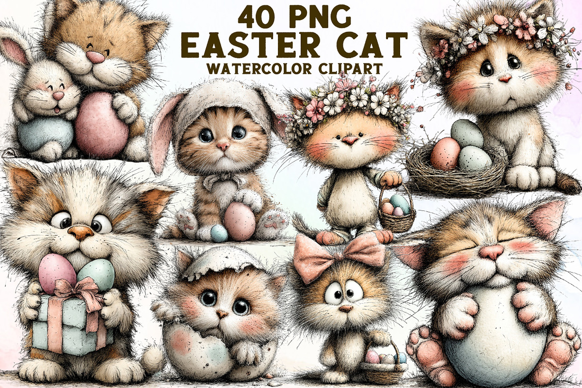 Whimsical Easter Cat Clipart, an Illustration by Sublimation Artist (Photo 1 of 7)