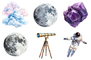 Watercolor Little Astronaut Clipart, a Seasonal Illustration by CitraGraphics (Thumbnail 3 of 4)