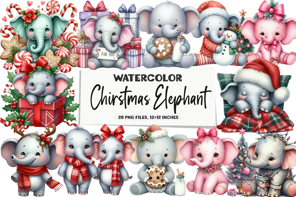 Chirstmas Elephant Clipart Sublimati, an Illustration by DreamArtGraphic (Photo 1 of 5)