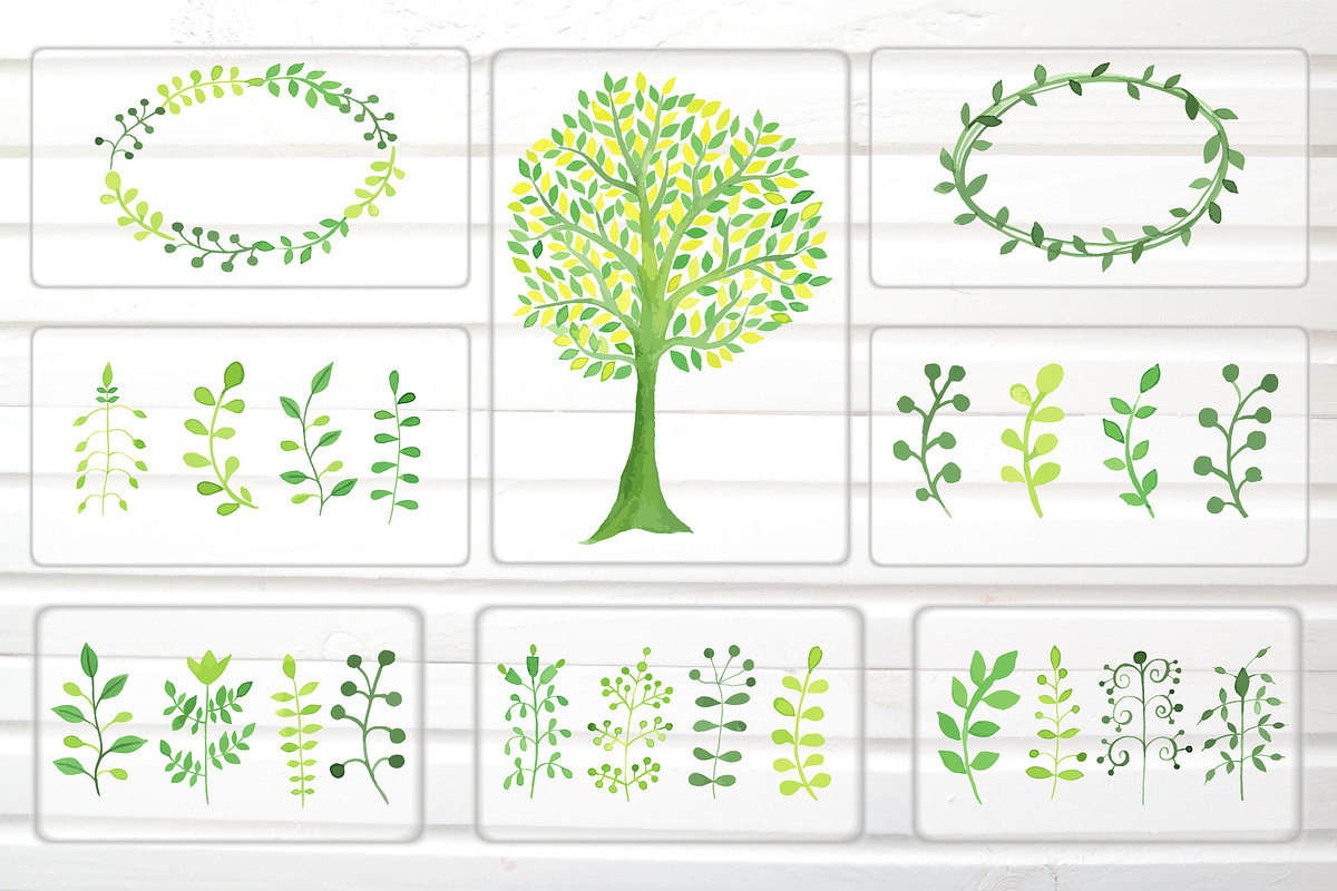 Green Watercolor Vector Logos Set, a Food Illustration by Happiestsim (Photo 2 of 3)