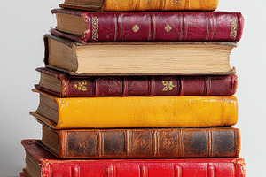 Stack of antique books leather-bound, a Photo by Pixeness Studio