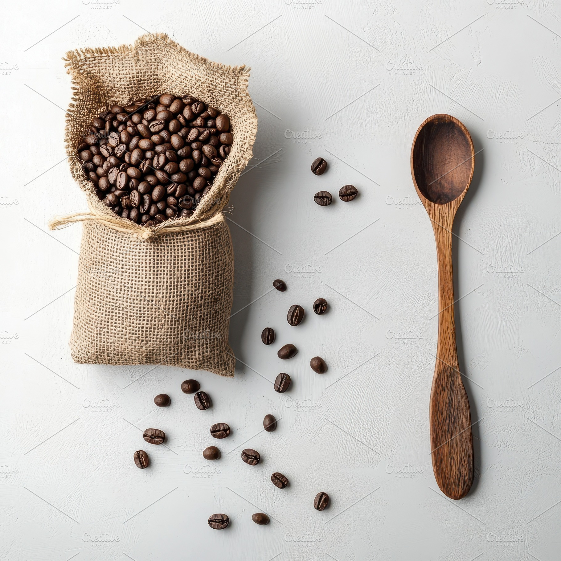 Roasted Coffee Beans in Burlap Sack, a Food & Drink Photo by Pixeness Studio