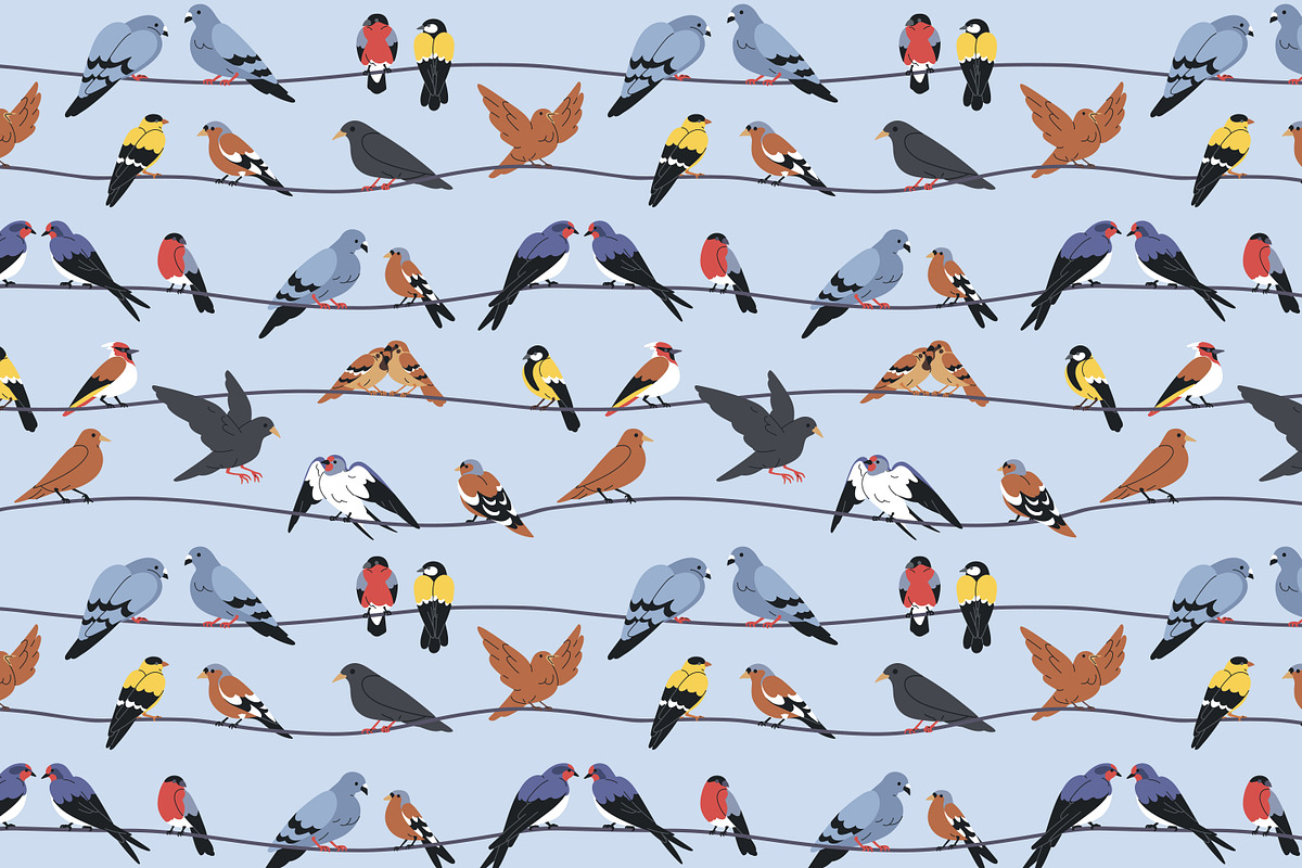 Birds sit on wires seamless patterns, a Pattern Graphic by Good Studio (Photo 2 of 7)