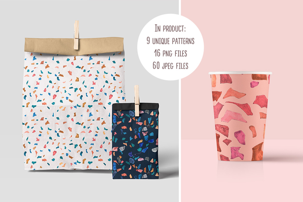 Watercolor Terrazzo Patterns, a Pattern Graphic by Slastick (Photo 2 of 6)