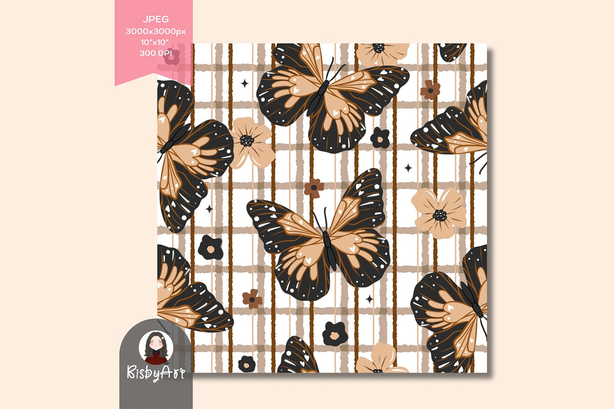 Boho Fall Butterfly Plaid Seamless, a Pattern Graphic by KisbyArt (Photo 2 of 3)