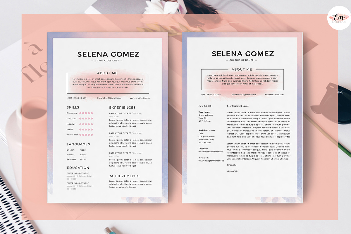 Watercolor Theme Resume Template, a Resume Template by Emaholic Template (Photo 1 of 4)