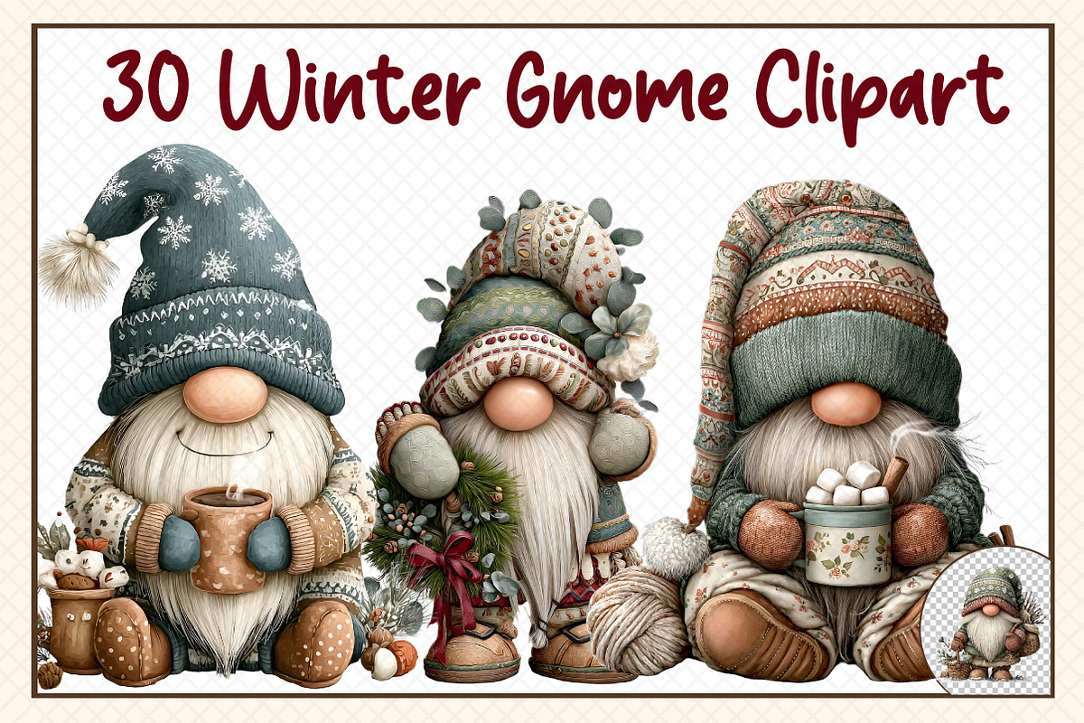 Winter Gnome Clipart, an Illustration by cherrydesign (Photo 1 of 3)