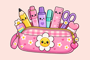 Kawaii School Pencil Pouch Clipart, an Education Illustration by HyeRi (Thumbnail 1 of 7)