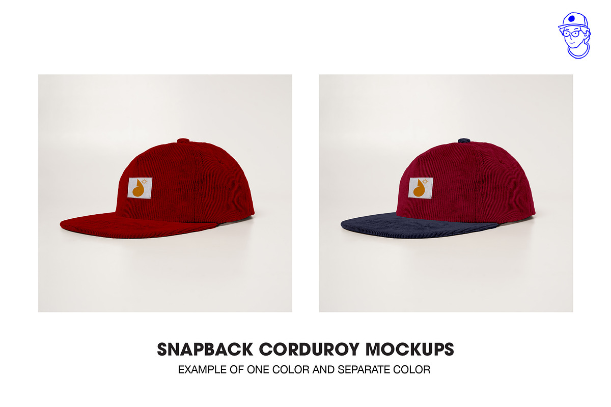 Snapback corduroy cap hat mockups, a Hat Mockup by made_by_nope (Photo 5 of 6)