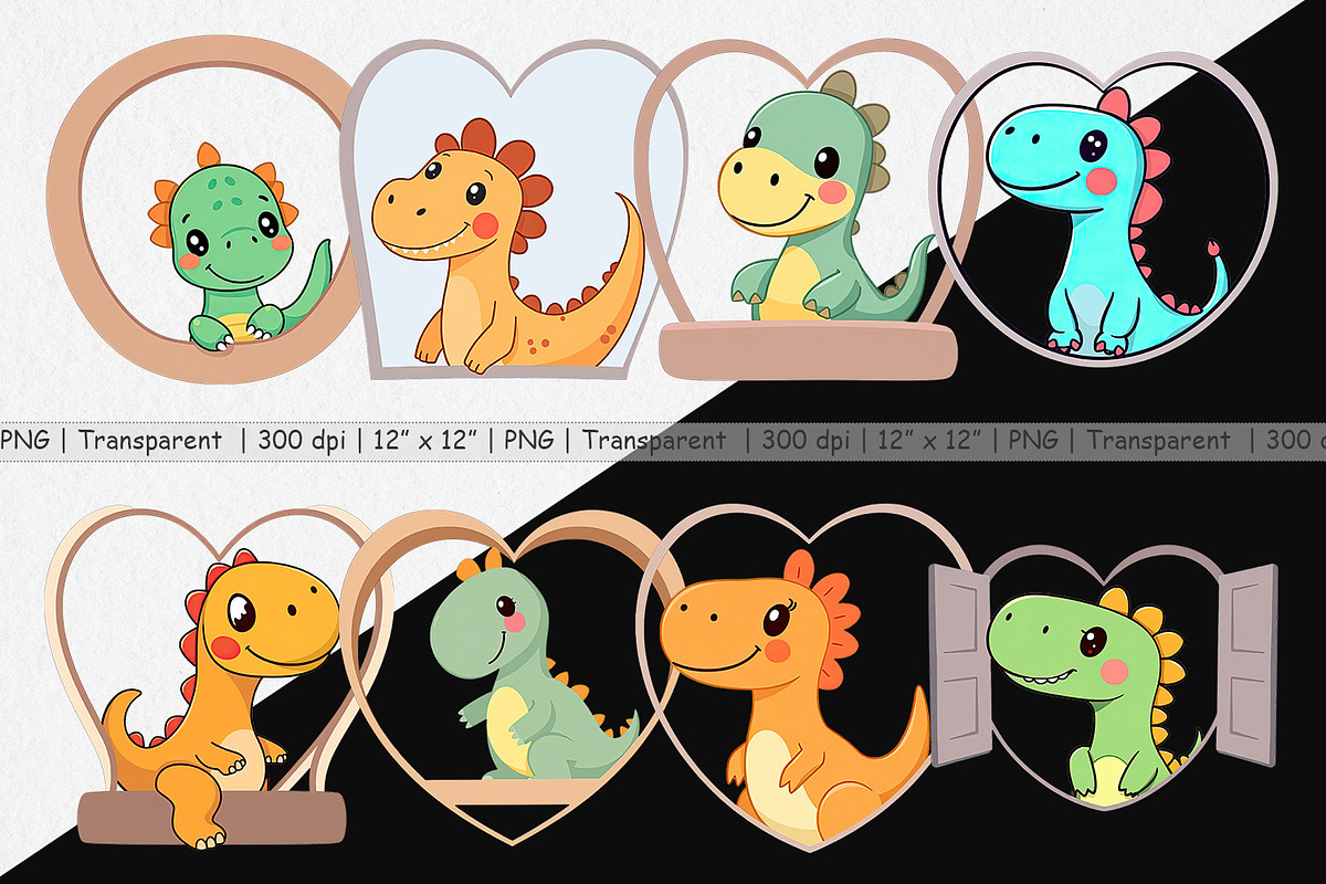 Clipart Heart Dinosaur, a Graphic by Artnoy (Photo 2 of 5)