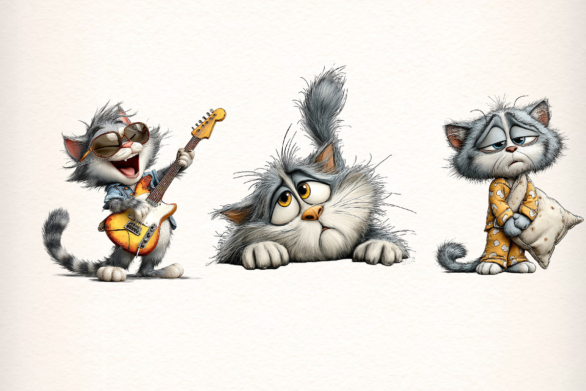 Whimsical Funny Cat Clipart, an Illustration by Dream Creation (Photo 5 of 6)