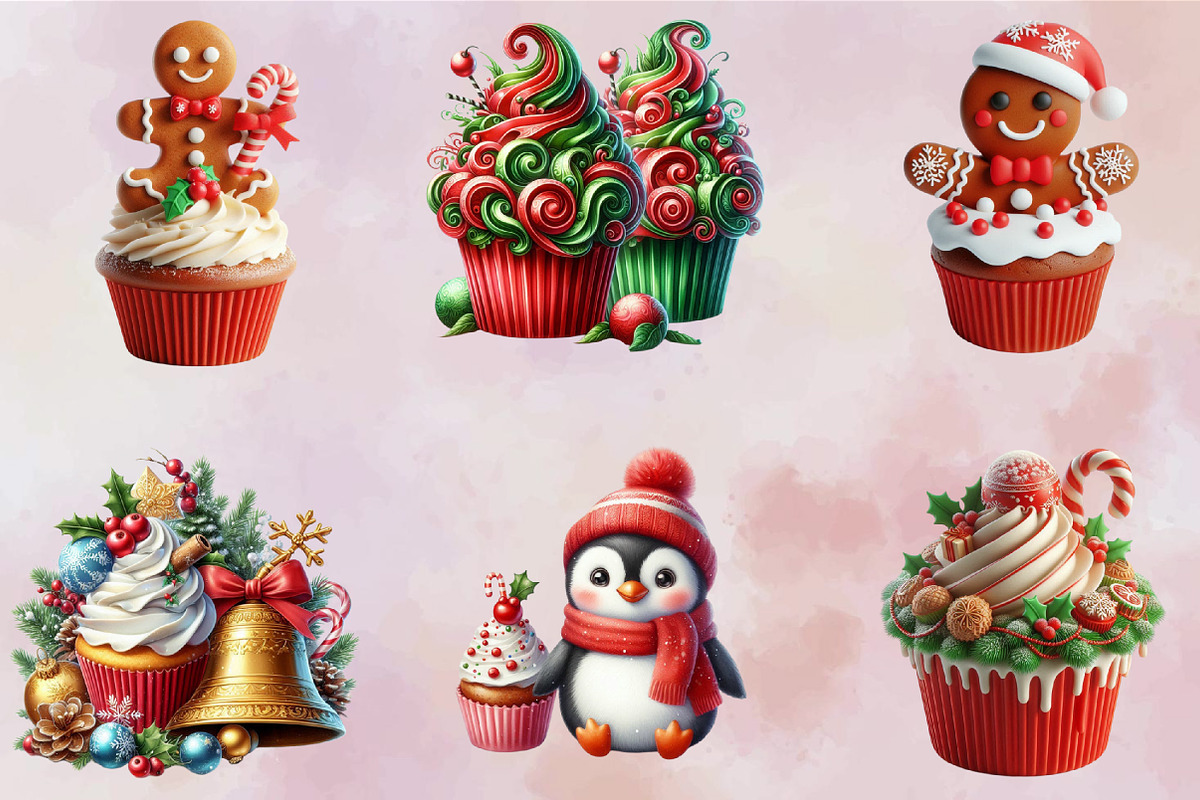 Watercolor Christmas Cupcake Clipart, an Illustration by SVGArt (Photo 7 of 8)