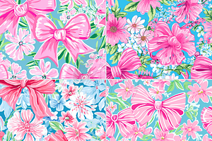 Preppy Pink Bows And Flowers Print