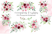 Watercolor flowers Pink & Marsala, an Illustration by Larisa Maslova (Thumbnail 5 of 14)
